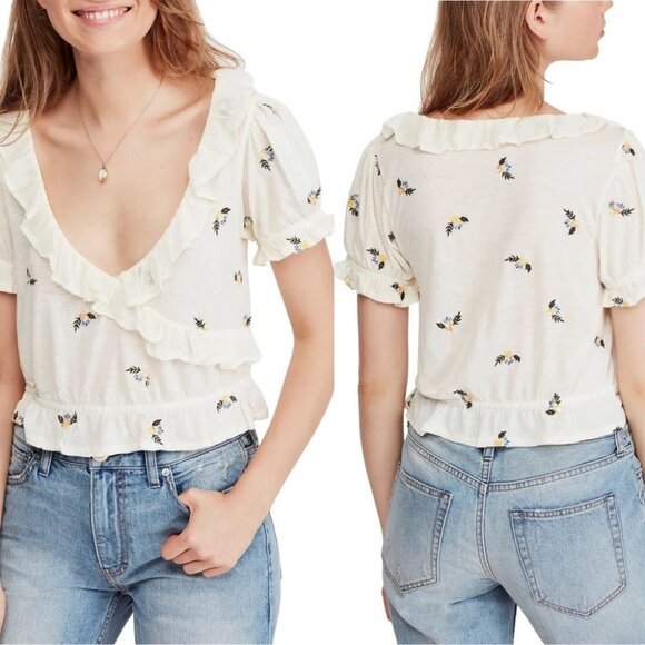 Nwt‎ Free People Full Bloom Ruffle Top Ecru Linen Size Medium New With Tags Boho - Picture 2 of 6